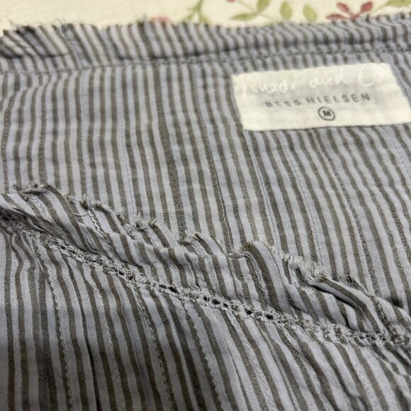 Khadi and Co. Bess Nielsen Blouse Stripe Medium Brown Blue - Picture 15 of 16